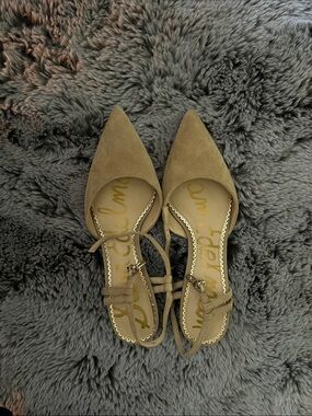 Sam Edelman Taupe Suede Pointed-Toe Ankle-Strap Flats